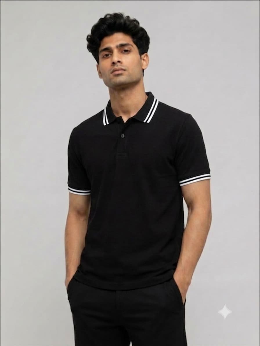 Cotton 220 GSM Dual Tipping Polo Neck T-Shirt